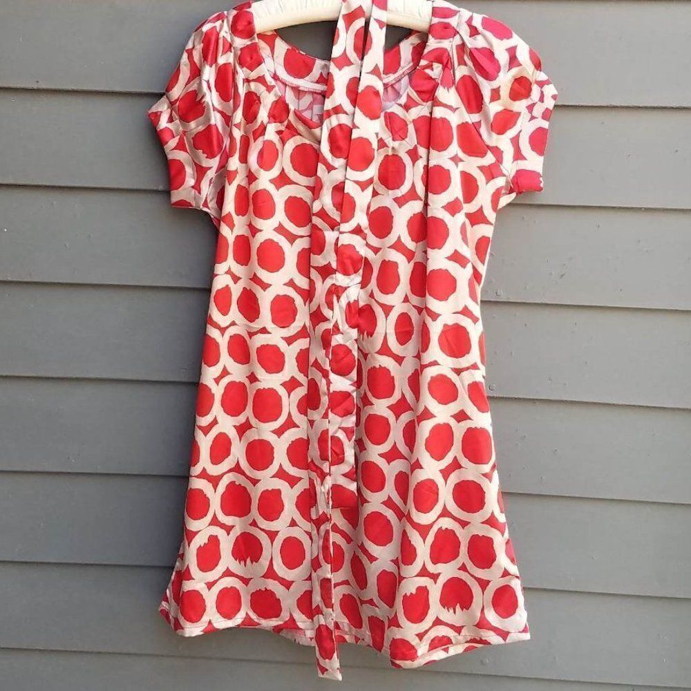 NWT Antilia Femme Red Gold Circle Print Dress with Tie size Small